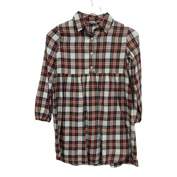 GAP Other - Gap Girls Size M Plaid‎ Shirt Dress Long Sleeve White Red Navy Checked